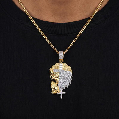 Half Jesus and Half Lion with Cross Two-tone Pendant