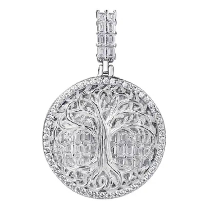 Iced Tree of Life Baguette Cut Pendant