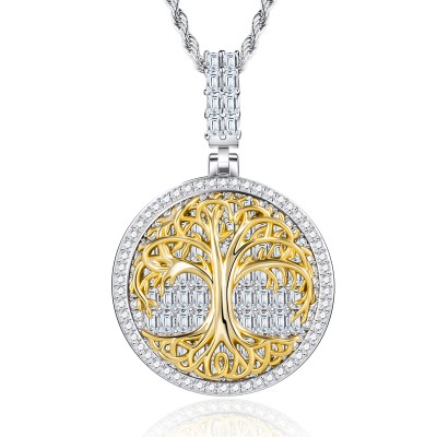 Iced Tree of Life Baguette Cut Pendant