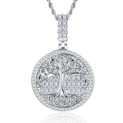 Iced Tree of Life Baguette Cut Pendant