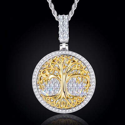 Iced Tree of Life Baguette Cut Pendant