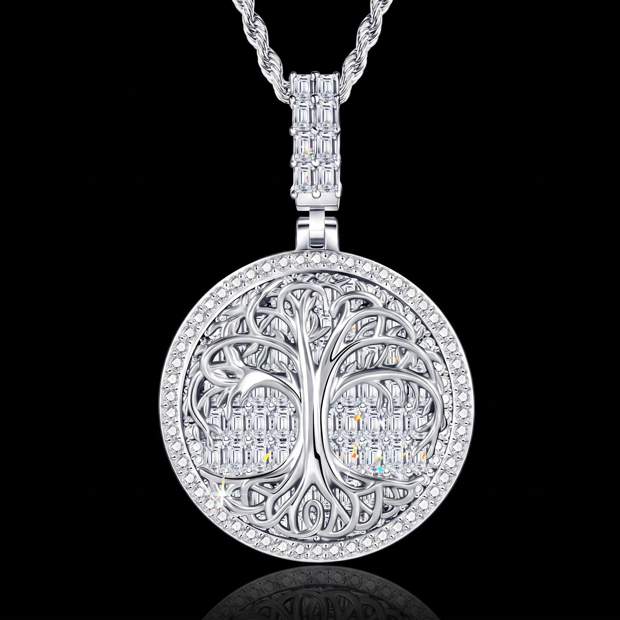 Iced Tree of Life Baguette Cut Pendant