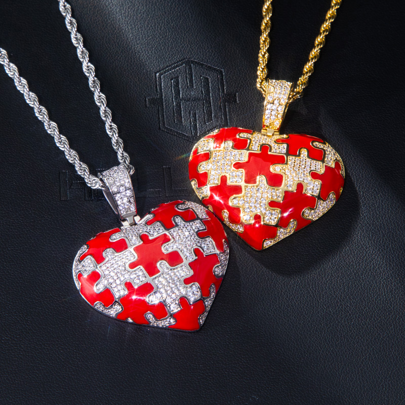 Iced and Enamel Puzzle Heart Pendant