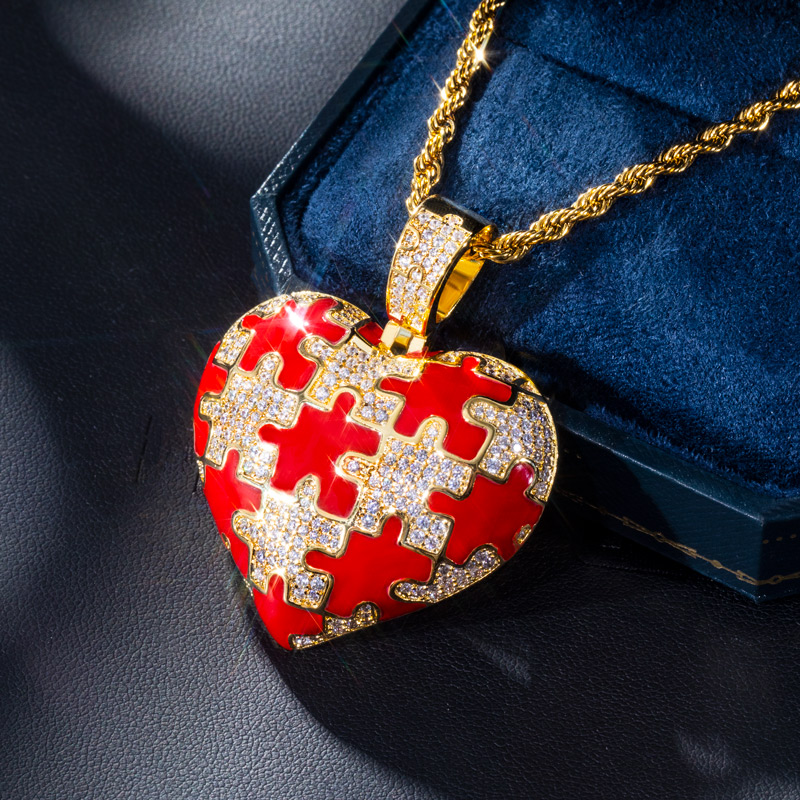 Iced and Enamel Puzzle Heart Pendant