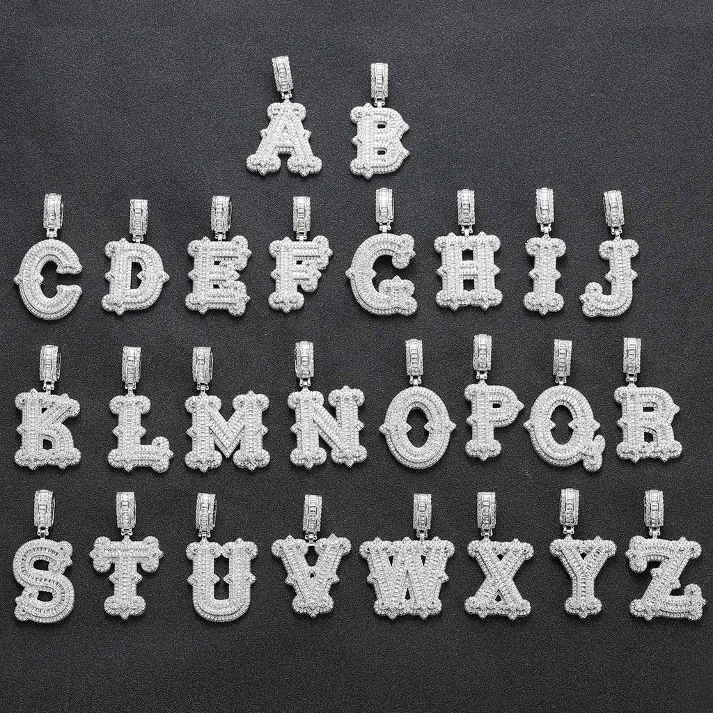  Iced A-Z Thorns Baguette Initial Letters Pendant
