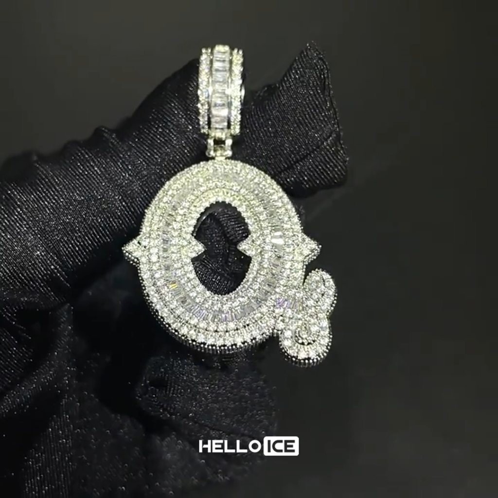 Iced A-Z Thorns Baguette Initial Letters Pendant