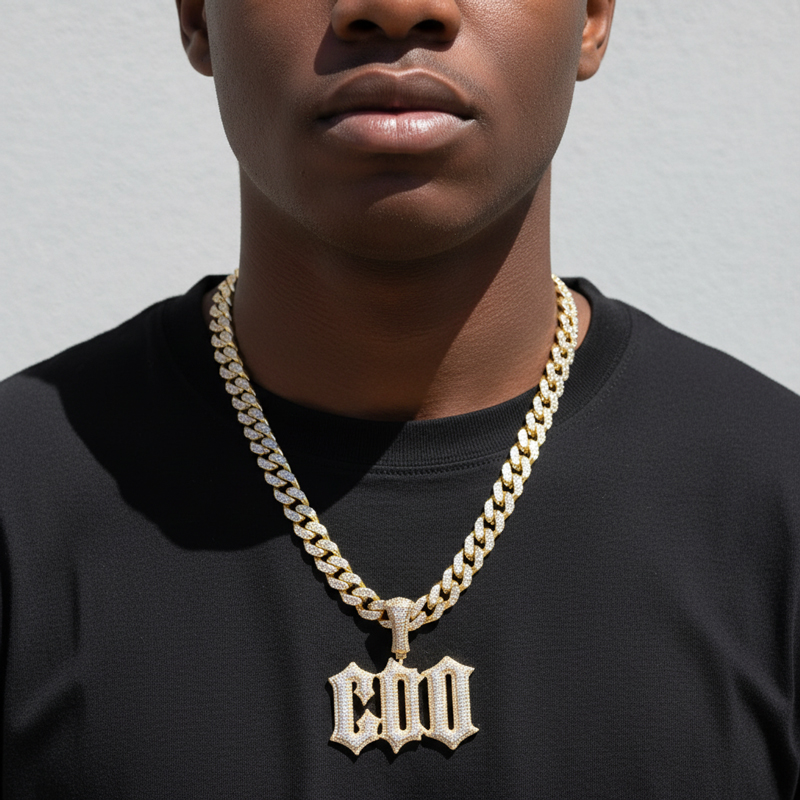 Custom Micro Paved Spiny Name Pendant Custom Micro Paved Spiny Name Pendant