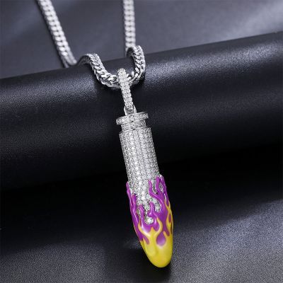 Iced Glowing Flame Bullet Pendant