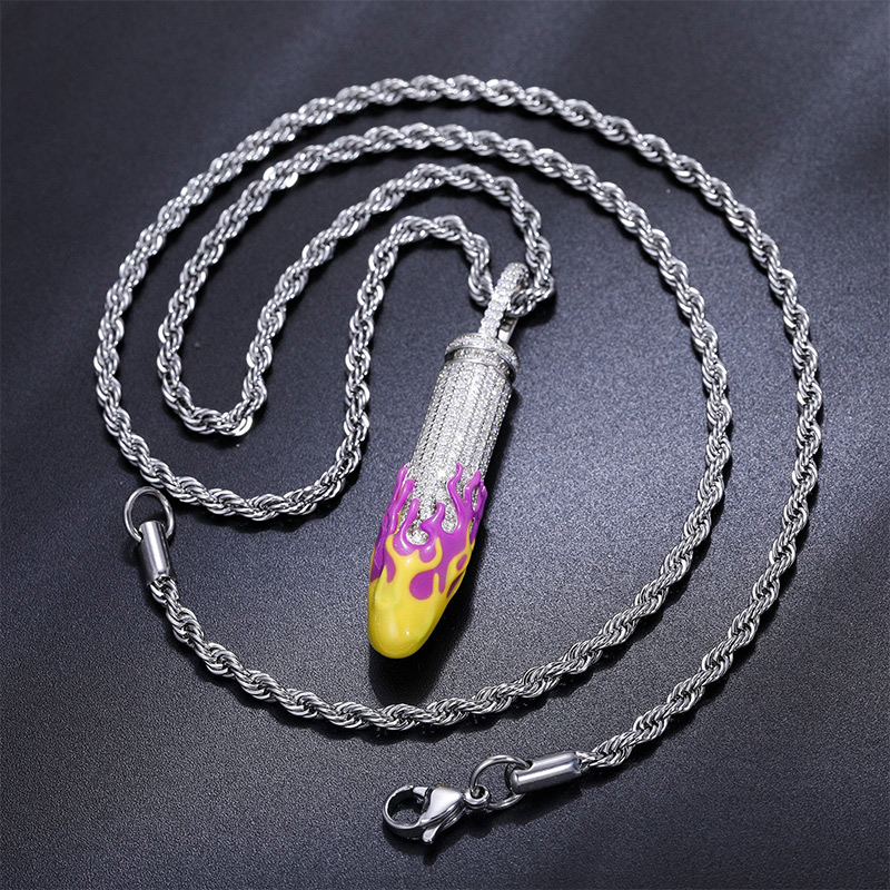 Iced Glowing Flame Bullet Pendant