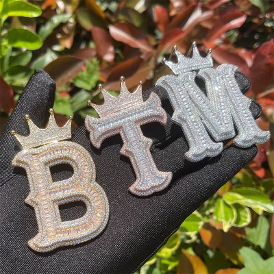 Baguette Cut Thorns A-Z Initial Letters Pendant with Crown
