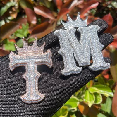 Baguette Cut Thorns A-Z Initial Letters Pendant with Crown