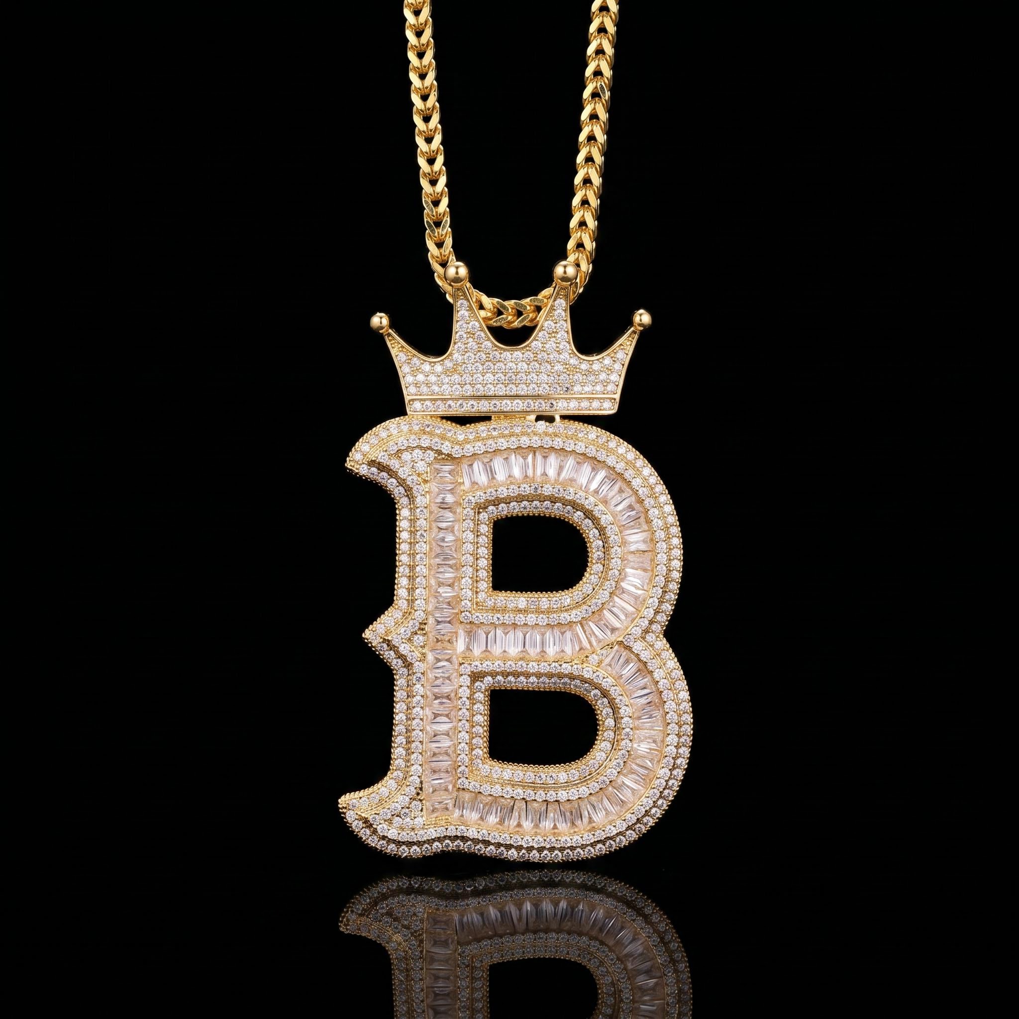 Baguette Cut Thorns A-Z Initial Letters Pendant with Crown Baguette Cut Thorns A-Z Initial Letters Pendant with Crown