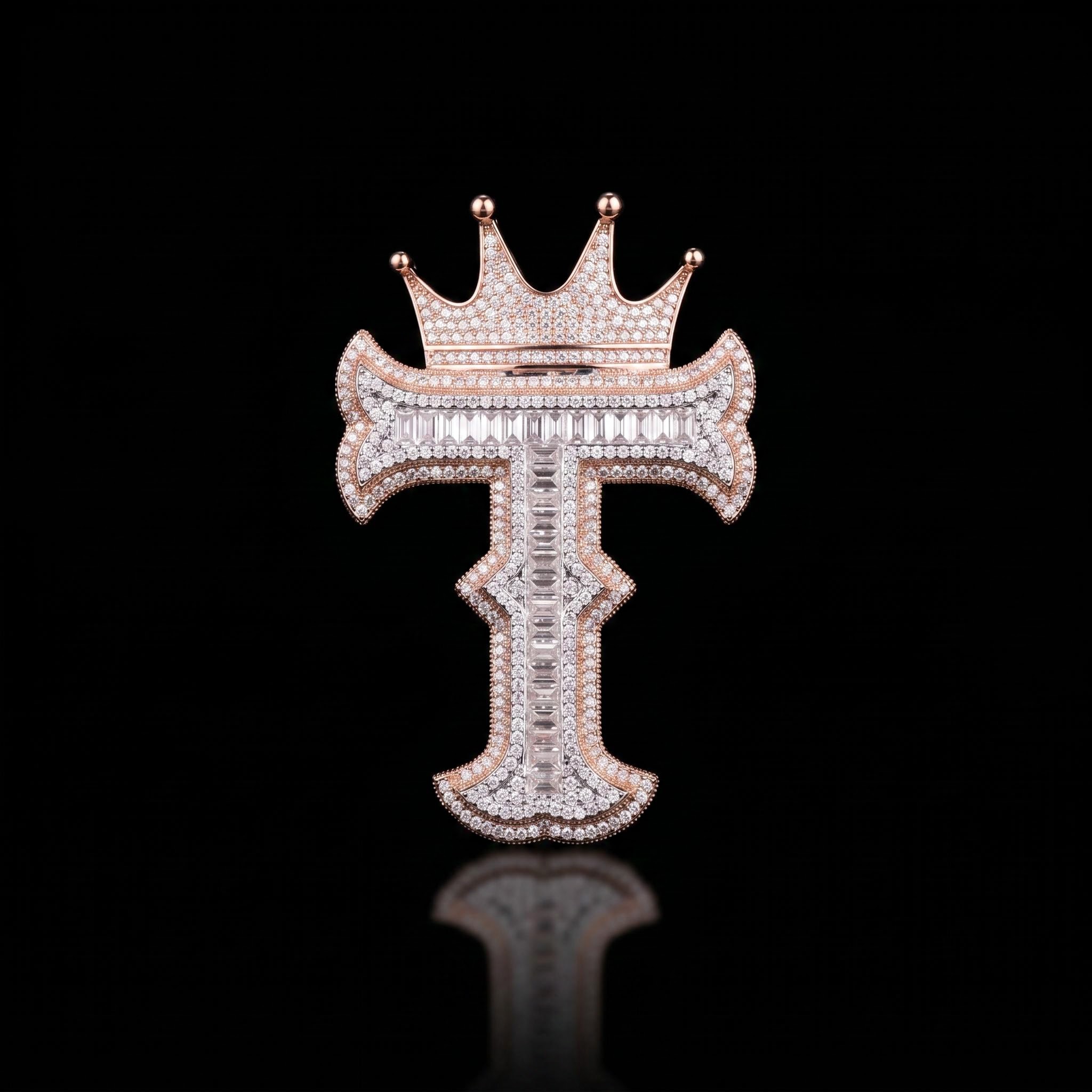 Baguette Cut Thorns A-Z Initial Letters Pendant with Crown Baguette Cut Thorns A-Z Initial Letters Pendant with Crown