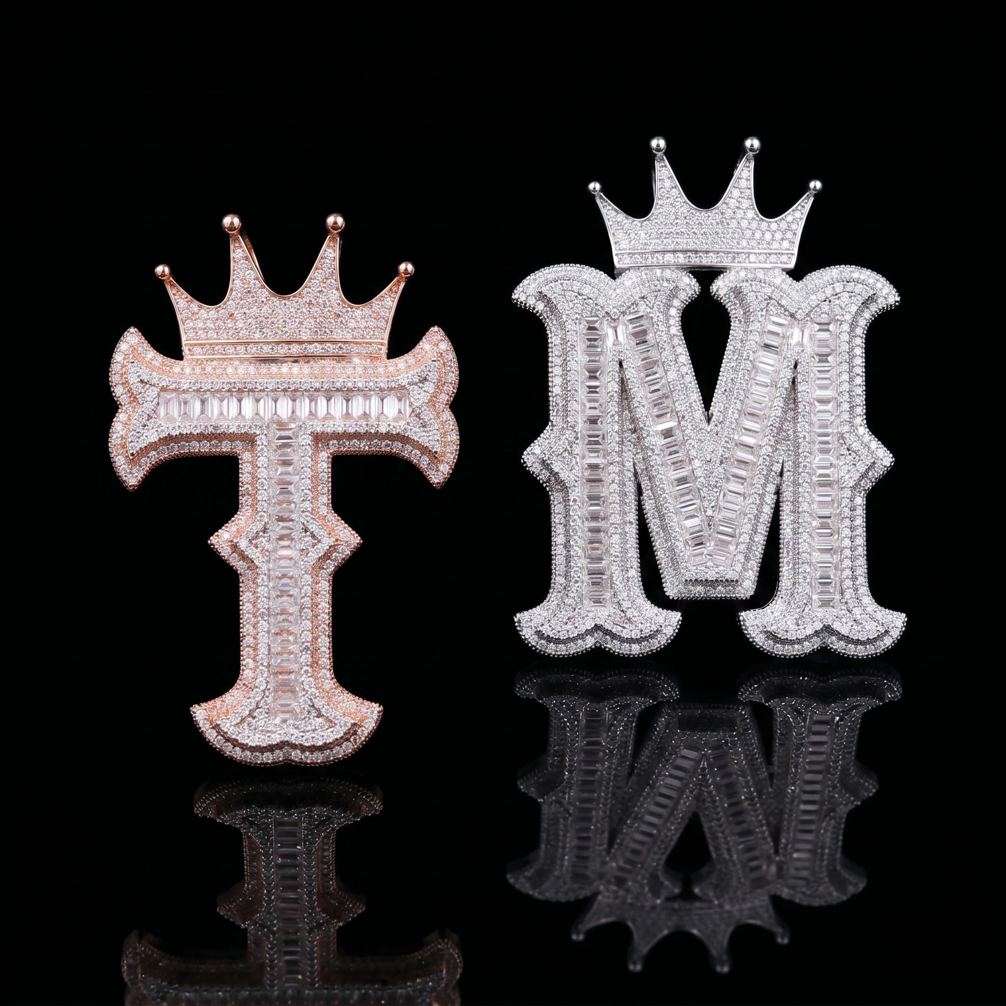 Baguette Cut Thorns A-Z Initial Letters Pendant with Crown Baguette Cut Thorns A-Z Initial Letters Pendant with Crown