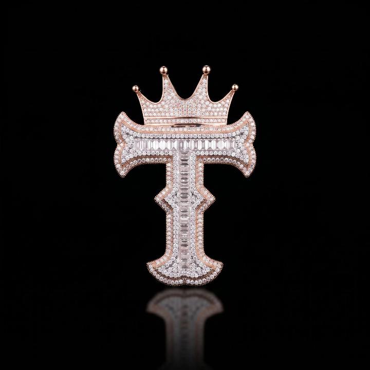 Baguette Cut Thorns A-Z Initial Letters Pendant with Crown Baguette Cut Thorns A-Z Initial Letters Pendant with Crown