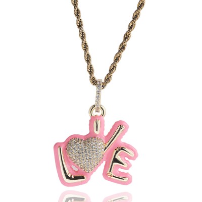 Iced Pink/Blue Glowing LOVE Pendant