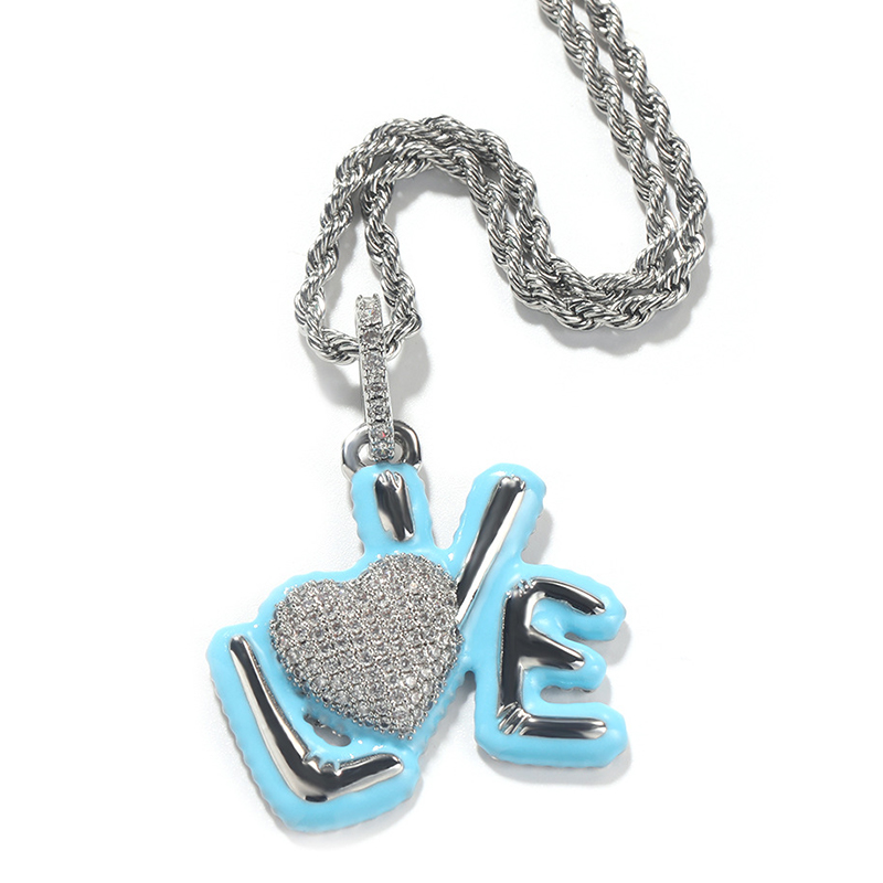 Iced Pink/Blue Glowing LOVE Pendant