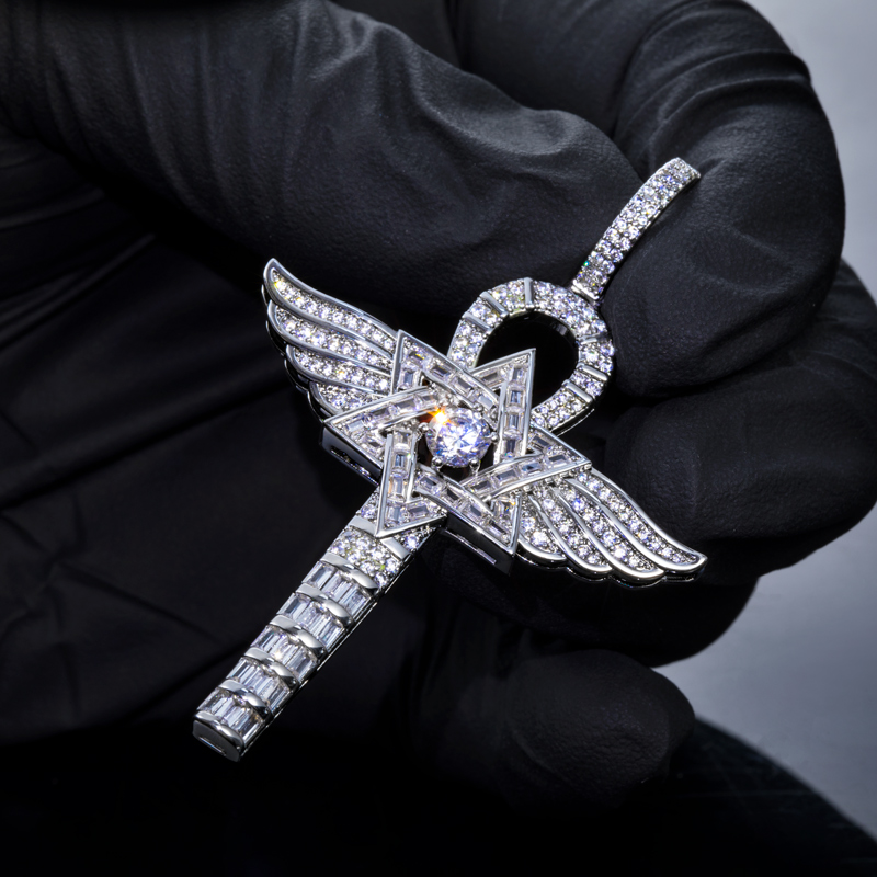 Iced Wings of Angle Ankh Pendant with Star of David