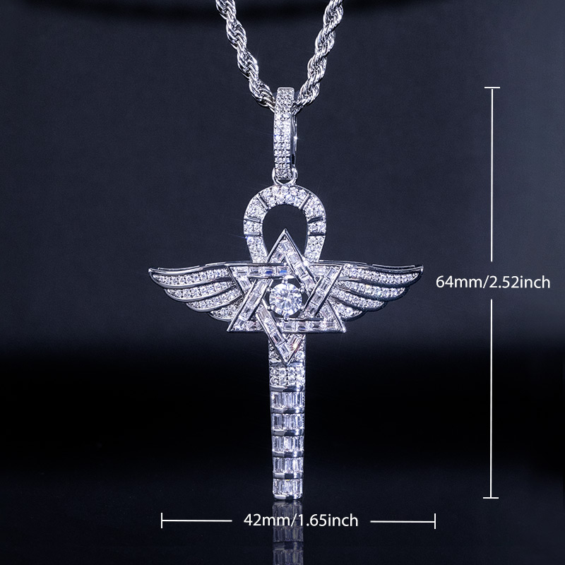 Iced Wings of Angle Ankh Pendant with Star of David