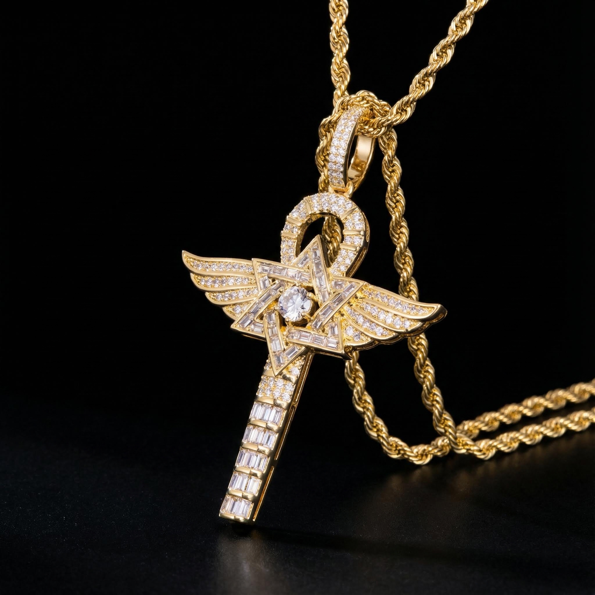 Iced Wings of Angle Ankh Pendant with Star of David Iced Wings of Angle Ankh Pendant with Star of David