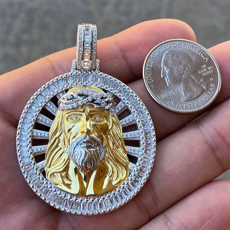 Iced Round 3D Jesus Baguette Medallion Pendant