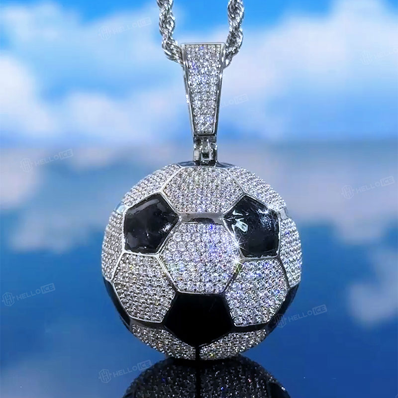 Iced 3D Soccer Ball Pendant in White Gold