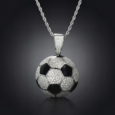 Iced 3D Soccer Ball Pendant in White Gold