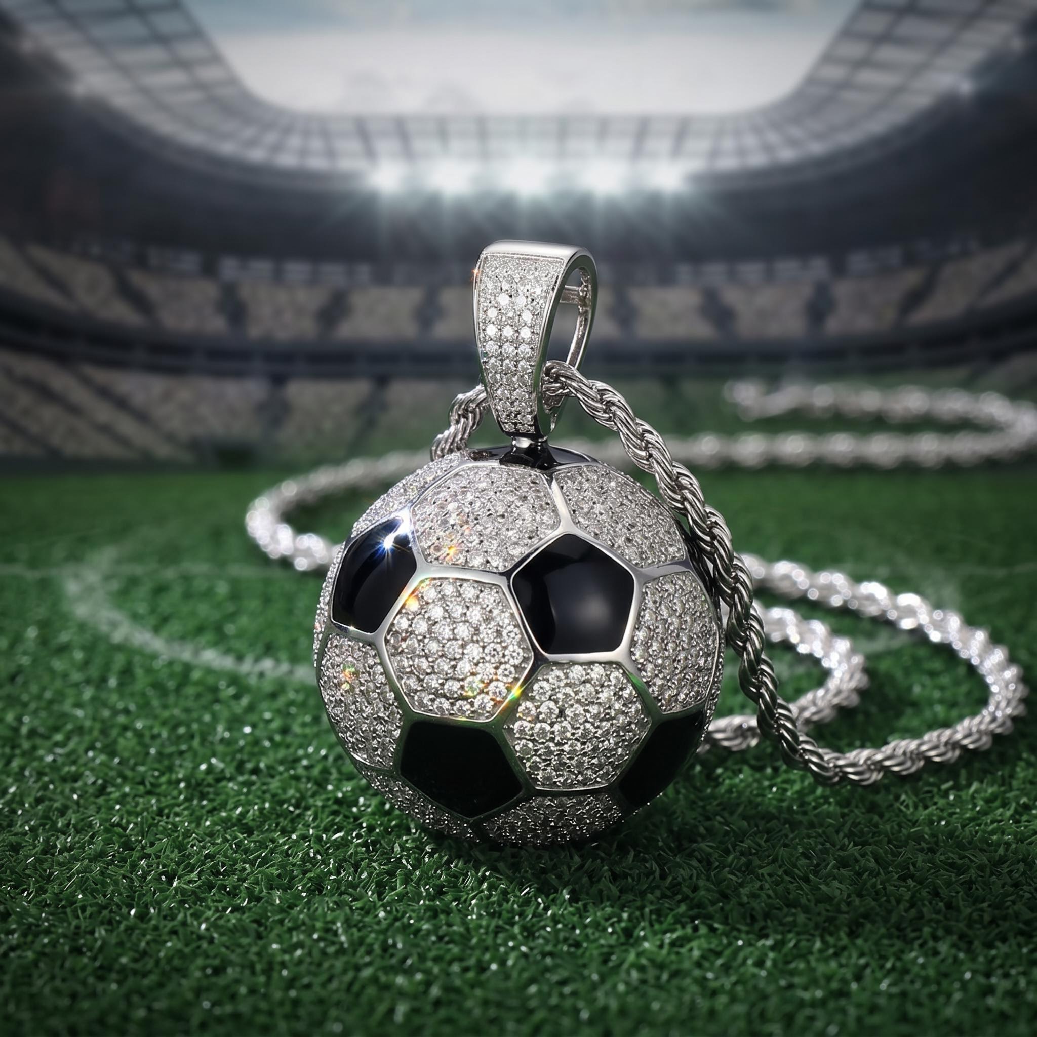 Iced 3D Soccer Ball Pendant in White Gold