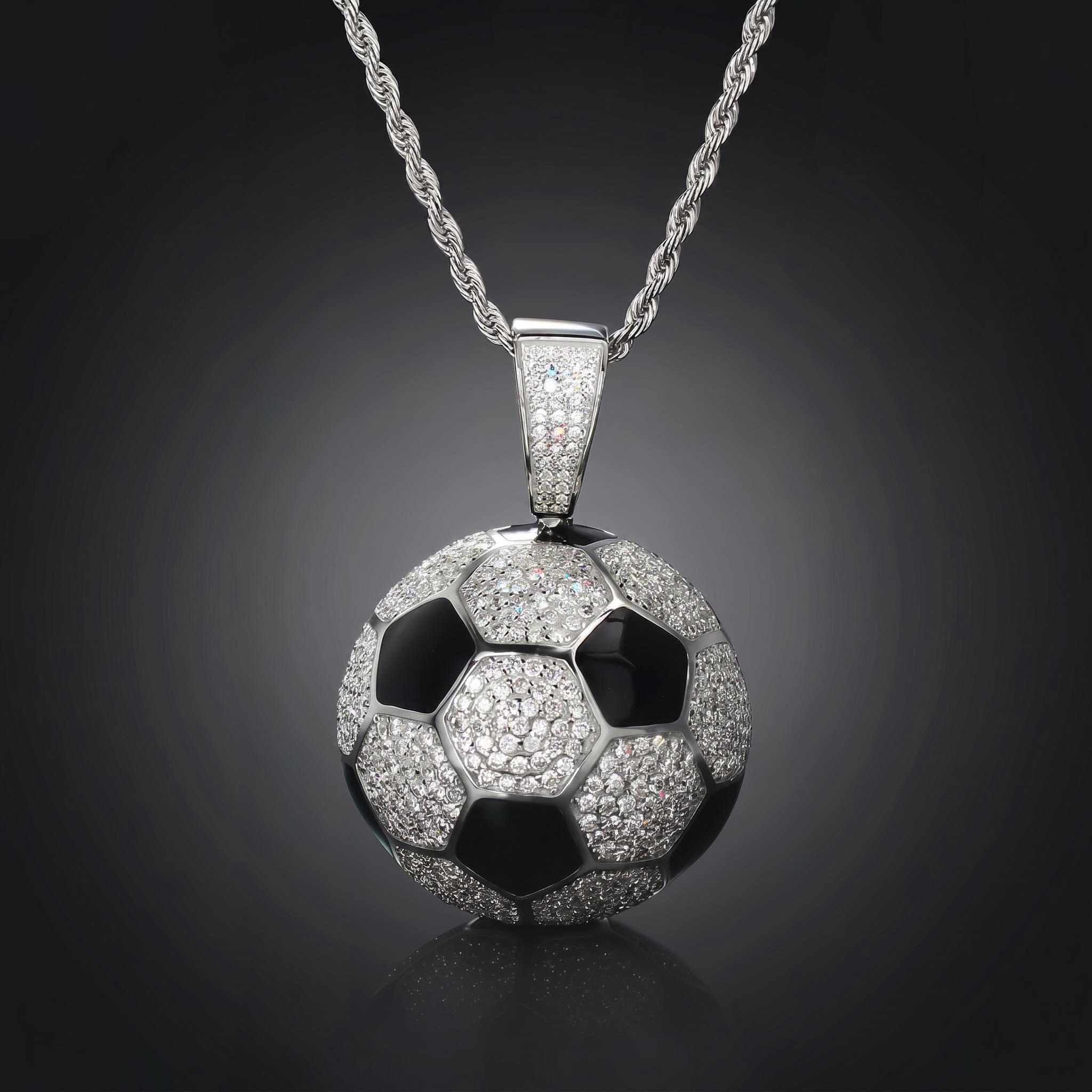 Iced 3D Soccer Ball Pendant in White Gold