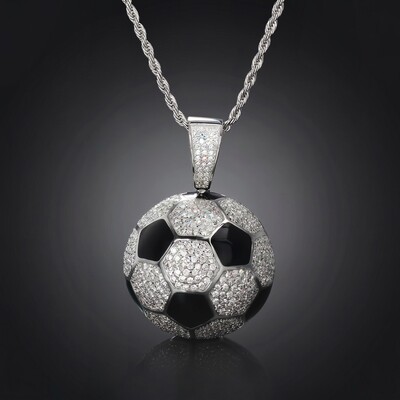 Iced 3D Soccer Ball Pendant in White Gold
