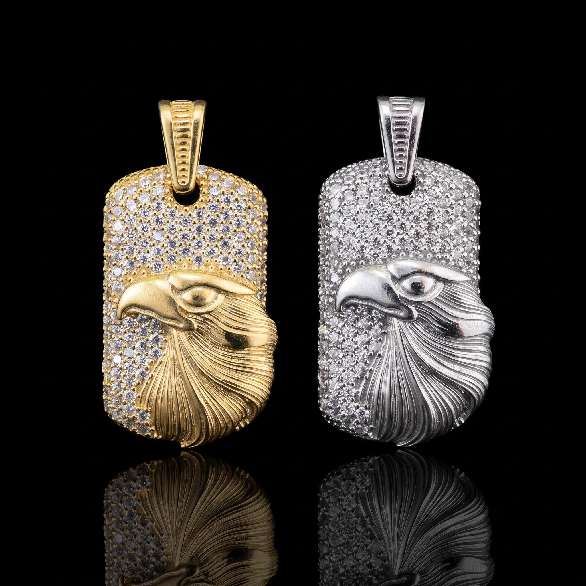 Iced American Bald Eagle Dog Tag Pendant Iced American Bald Eagle Dog Tag Pendant