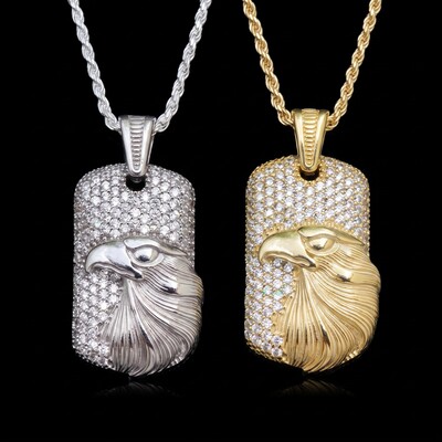 Iced American Bald Eagle Dog Tag Pendant