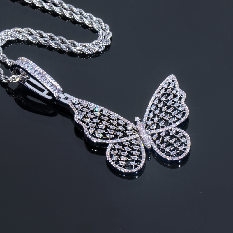 Sparkling Baguette Studded Butterfly Pendant