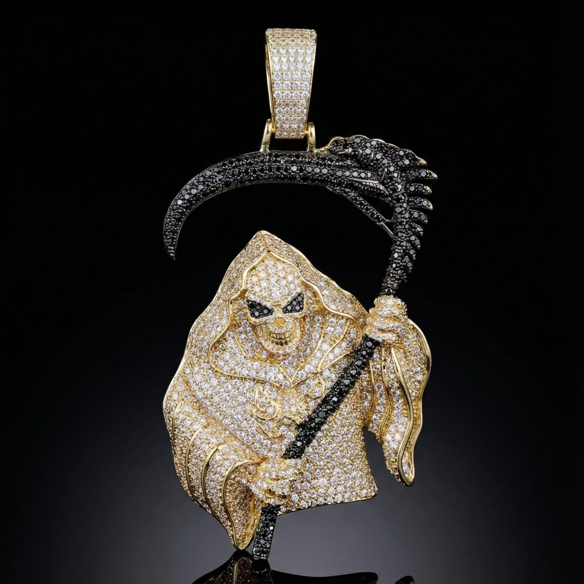 Iced Death Skull with Black Sickle Pendant