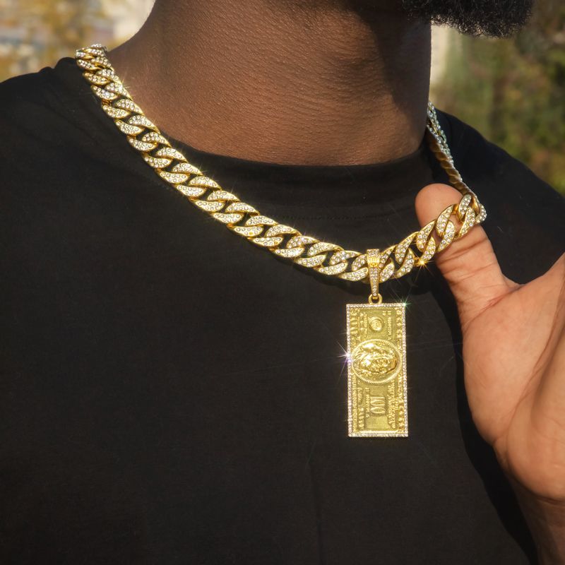 Iced Hundred Dollar Pendant in Gold