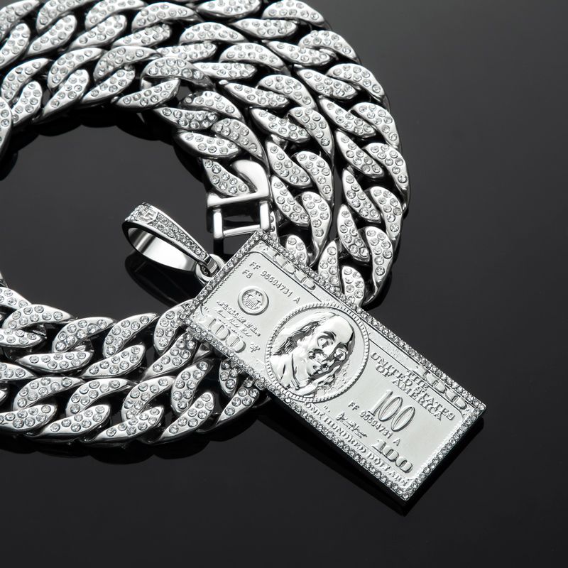 Iced Hundred Dollar Pendant in White Gold