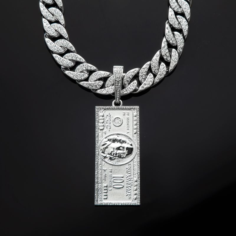 Iced Hundred Dollar Pendant in White Gold