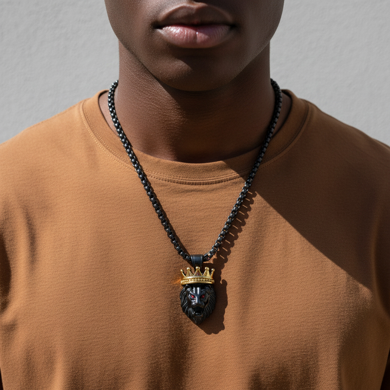 Crown King of Lion Pendant in Black Gold Crown King of Lion Pendant in Black Gold