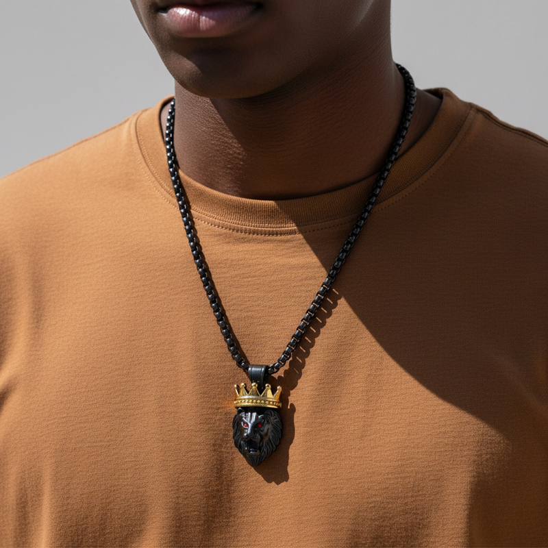 Crown King of Lion Pendant in Black Gold Crown King of Lion Pendant in Black Gold