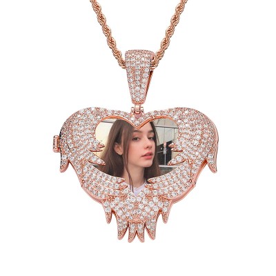 Custom Heart-shaped Angel Wing Photo Pendant