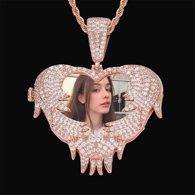 Custom Heart-shaped Angel Wing Photo Pendant