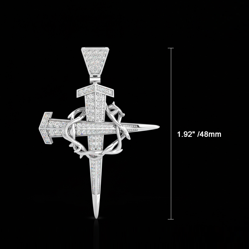 Iced Crown Of Thorns Nail Cross Pendant in Gold Iced Crown Of Thorns Nail Cross Pendant in Gold