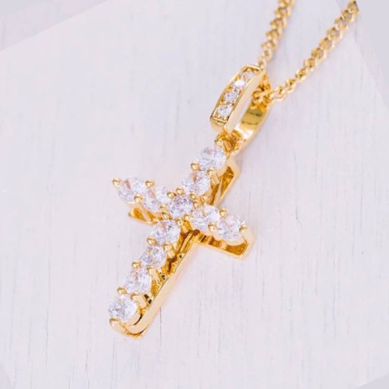 Diamond Cross Knife Pendant in Gold