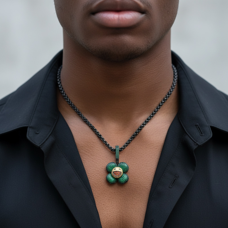 Micro Pave Smiley Sunflower Rotate Pendant in White Gold Micro Pave Smiley Sunflower Rotate Pendant in White Gold