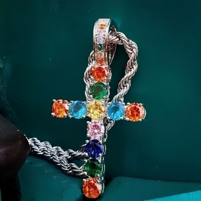 Colorful Diamonds Cross Pendant