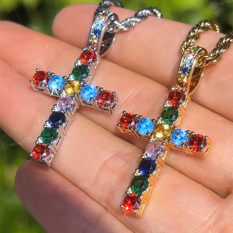 Colorful Diamonds Cross Pendant