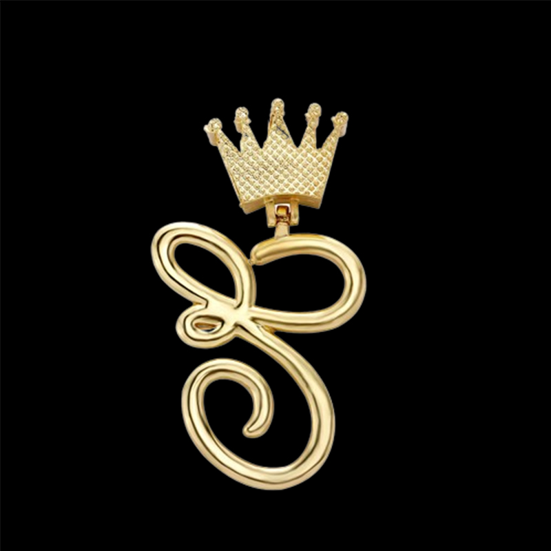 Iced Cursive A-Z Initial Letters Pendant with Crown