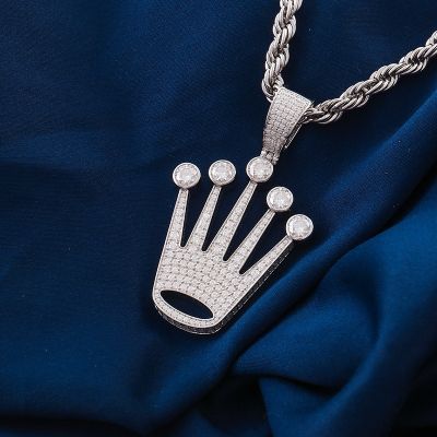 Micro Pave Crown Pendant in White Gold