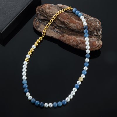 8mm Gradient Blue Natural Beads with Pearl Necklace
