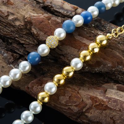 8mm Gradient Blue Natural Beads with Pearl Necklace
